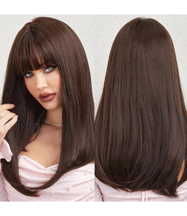 ONE N ONLY  LC8120-1 DARK BROWN STRAIGHT WOMEN WIG  WITH BANG