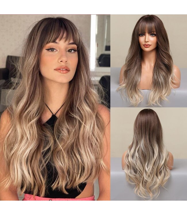 ONE N ONLY  LC8113-1 BRWN/ASH BLONDE STRAIGHT WOMEN WIG  WITH BANG