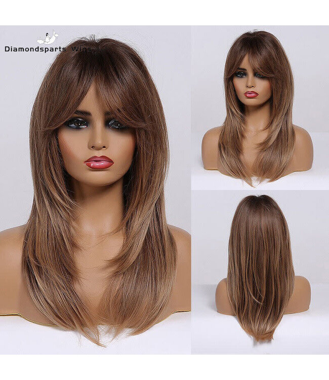 ONE N ONLY  LC259-5  BROWN BLONDE OMBRE STRAIGHT WOMEN WIG  WITH BANG