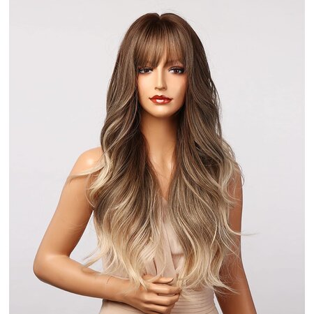 ONE N ONLY  LC6118-1 OMBRE BROWN/BLONDE LOOSE WAVE WOMEN WIG  WITH BANG