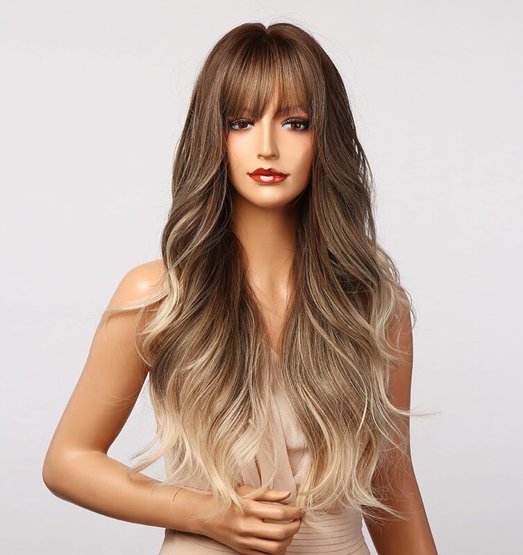 ONE N ONLY  LC6118-1 OMBRE BROWN/BLONDE LOOSE WAVE WOMEN WIG  WITH BANG