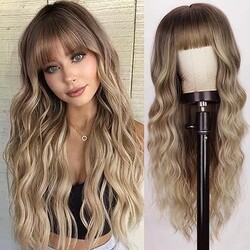 ONE N ONLY  CLC8073-1 BRWN/ASH BLONDE WATER WAVE WOMEN WIG  WITH BANG