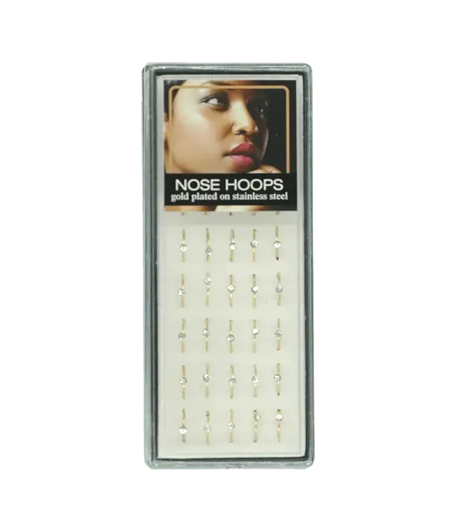 SAREBYS BEAUTY SUPPLY NOSE HOOPS GOLD PLATED + RHINESTONE 1PC #021313G