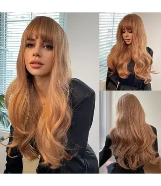 GINGER BLONDE WIG WITH BANGS LONG CURLY SYNTHETIC WIG