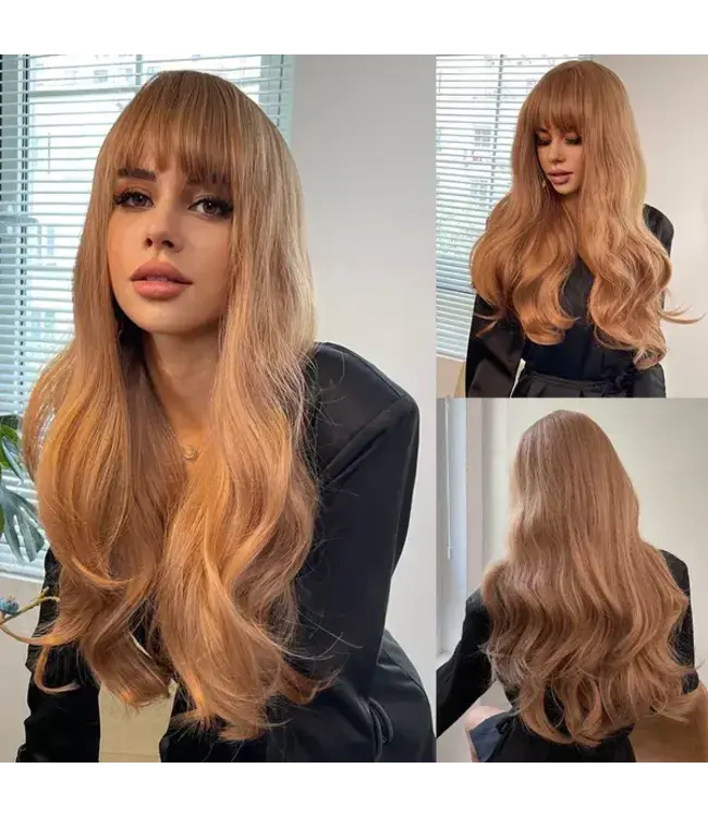 GINGER BLONDE WIG WITH BANGS LONG CURLY SYNTHETIC WIG