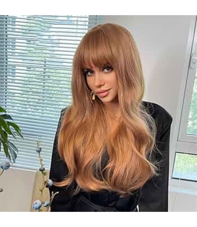 GINGER BLONDE WIG WITH BANGS LONG CURLY SYNTHETIC WIG