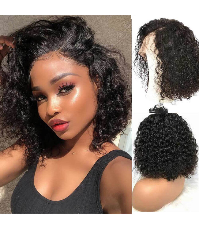 Jerry Curly Human Hair Short Bob Lace Front Wig 13X4 8IN