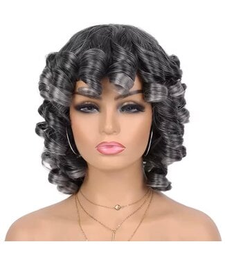 SYNTHETIC SHORT AFRO CURLY WIG WITH BANGS BIG BOUNCY