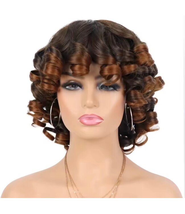 SYNTHETIC SHORT AFRO CURLY WIG WITH BANGS BIG BOUNCY