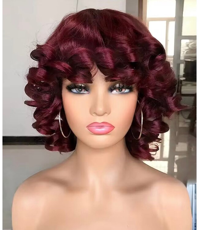SYNTHETIC SHORT AFRO CURLY WIG WITH BANGS BIG BOUNCY