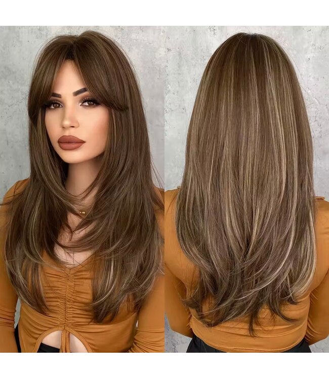 Ombre Blonde Wig for Women Long Straight Wig with Bangs