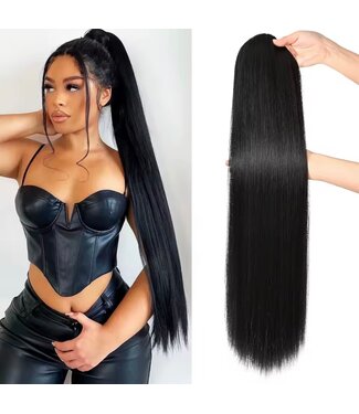 LONG STRAIGHT PONYTAIL EXTENSION CLIP IN 18INCH 1B