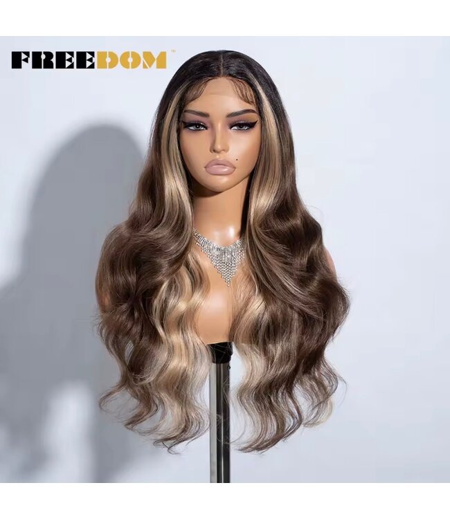 SYNTHETIC LACE FRONT WIGS 26“ HIGHLIGHT BODY WAVE WIG OMBRE