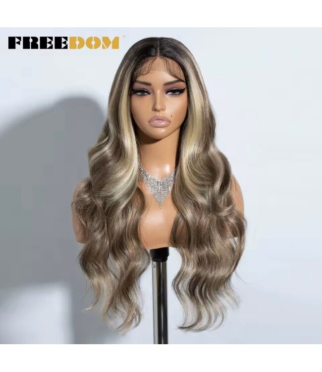 SYNTHETIC LACE FRONT WIGS 26“ HIGHLIGHT BODY WAVE WIG OMBRE