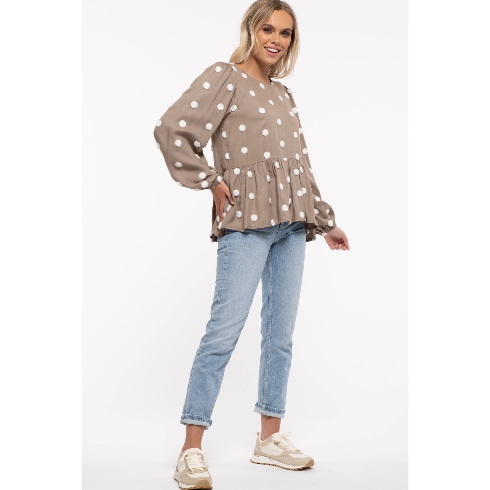 By The River Puff Polka Dot Sleeve Top
