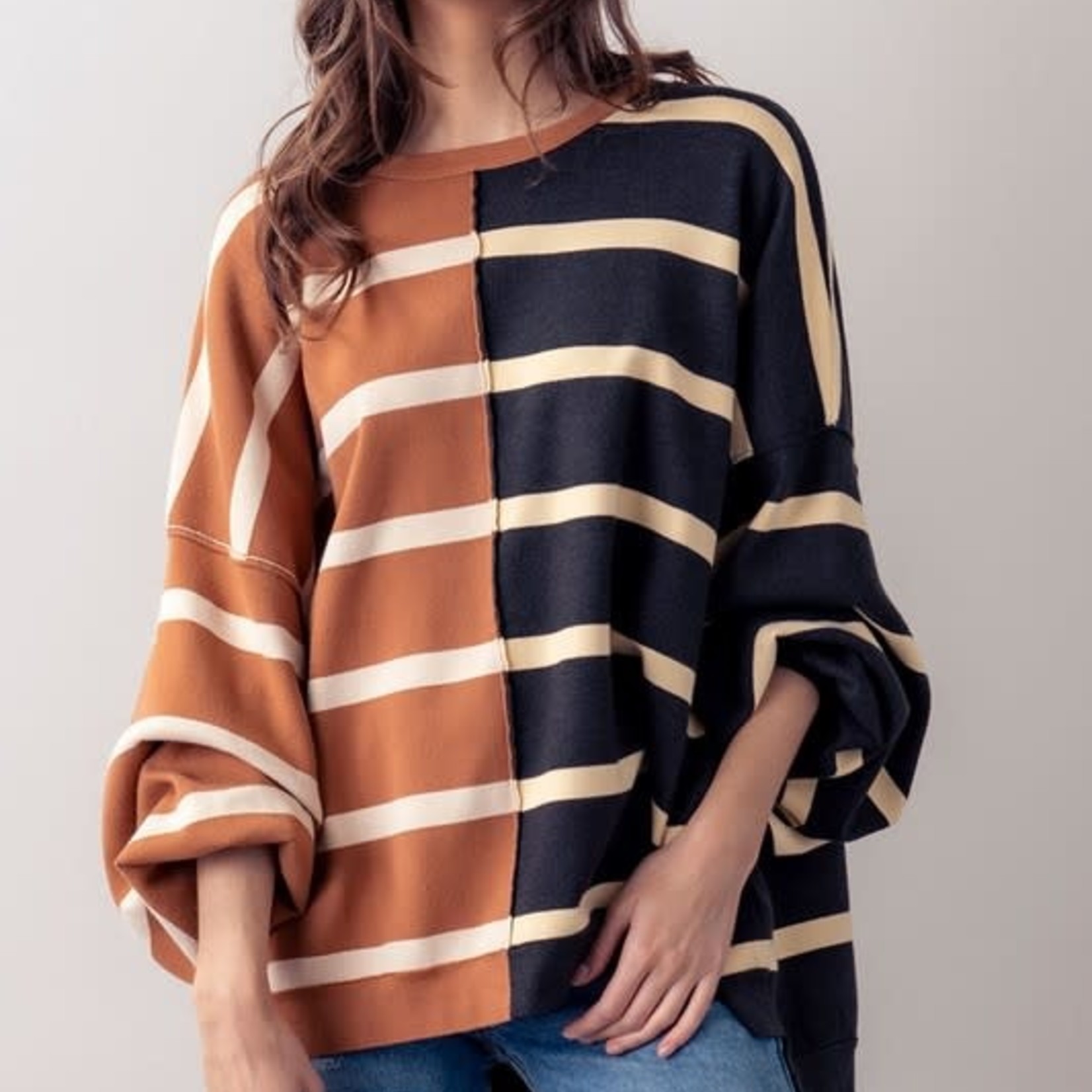 Two Tone Stripe Oversized Sweater 