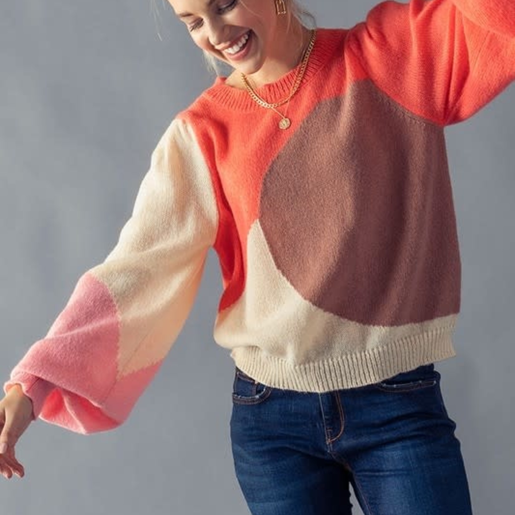 Trend Notes Tati Color Block Loose Fit Geo Sweater