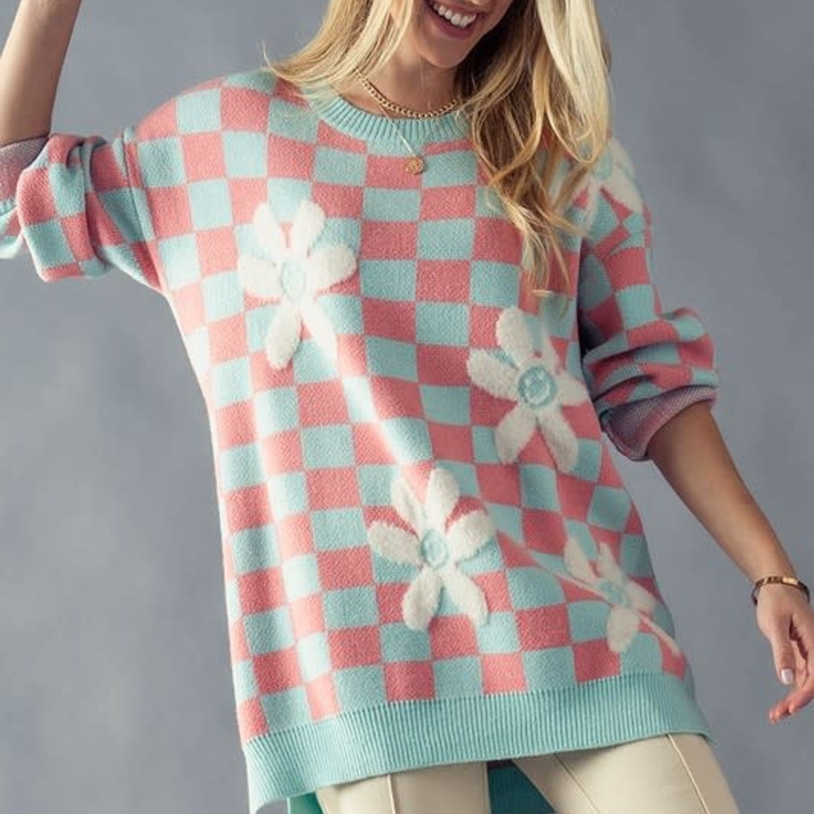 Trend Notes Smile Checkerboard Sweater