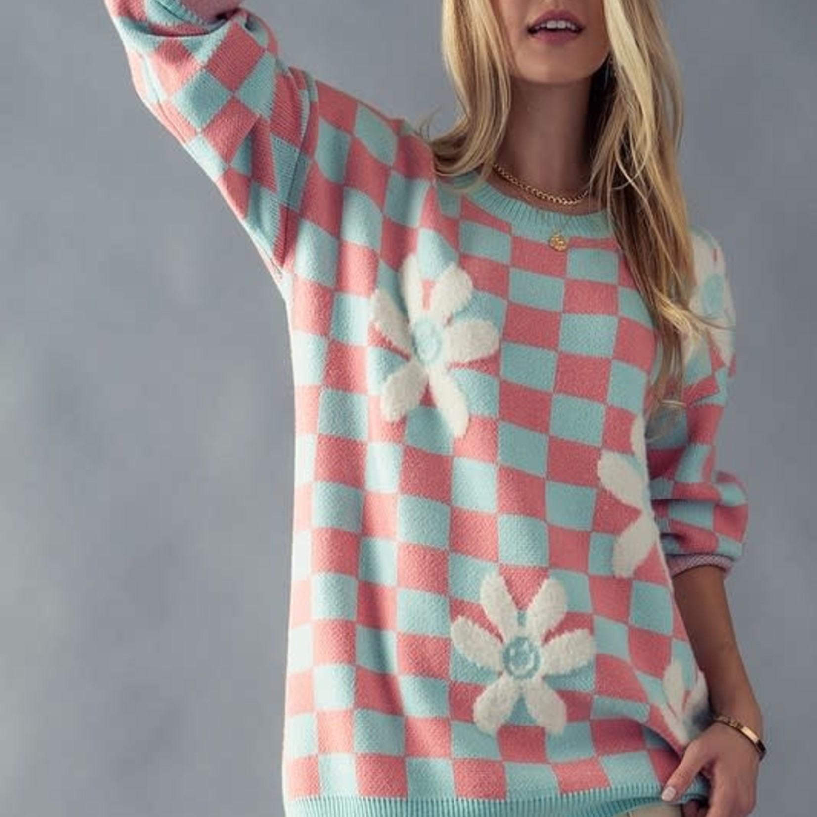Trend Notes Smile Checkerboard Sweater
