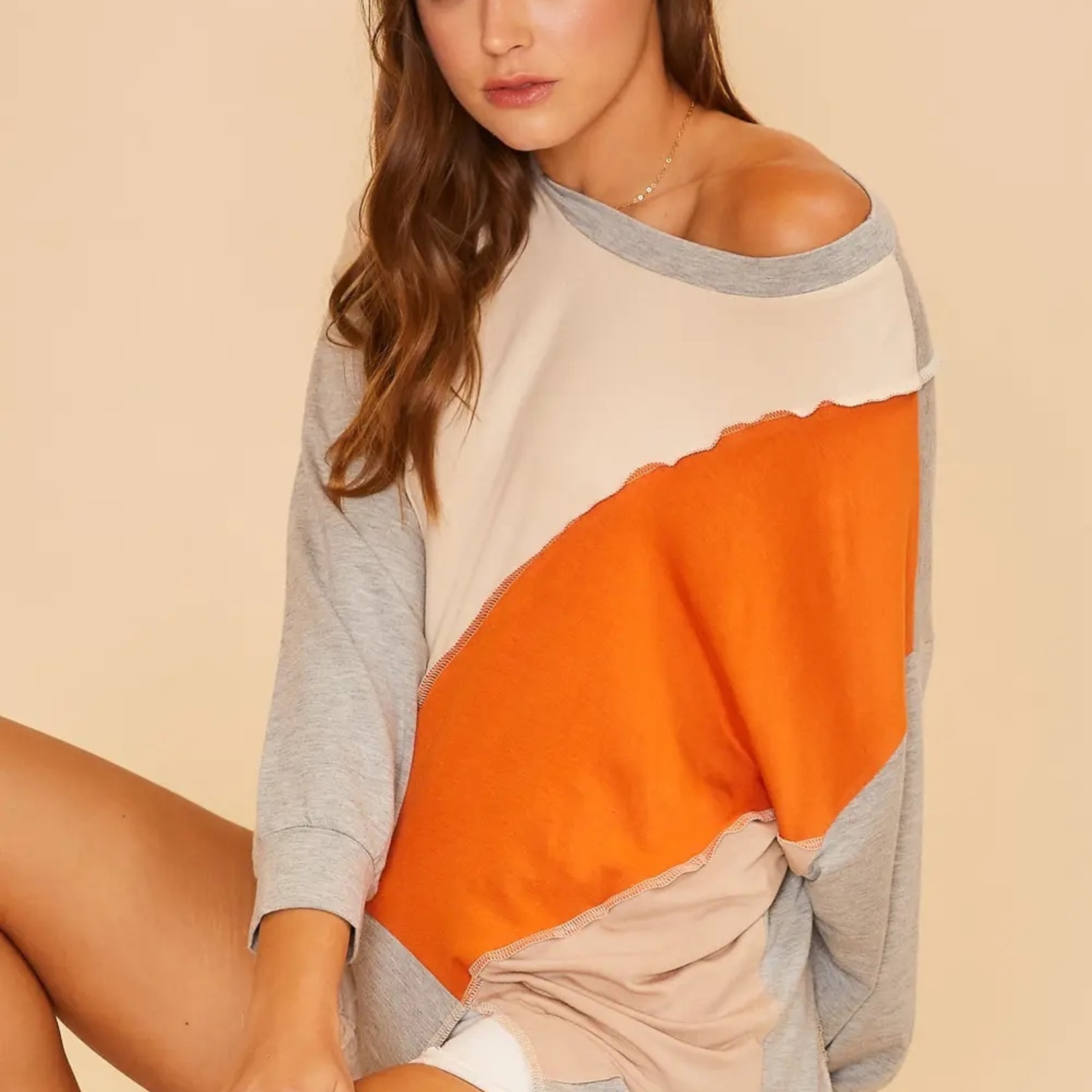 anniewear Outstiched Loose Fit Colorblock Top