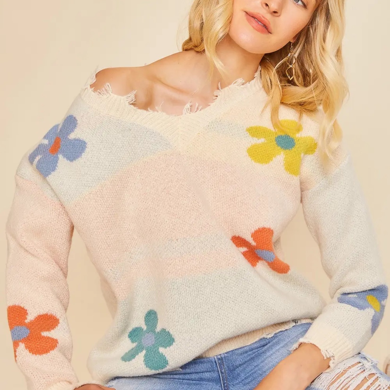anniewear Flower Power Distressed Sweater