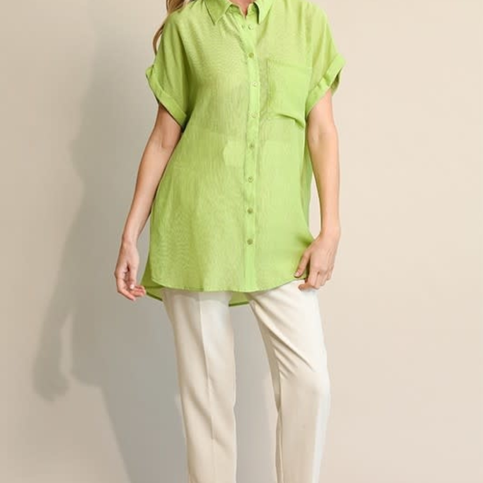 Gigio Crinkle Oversized Button Down Top