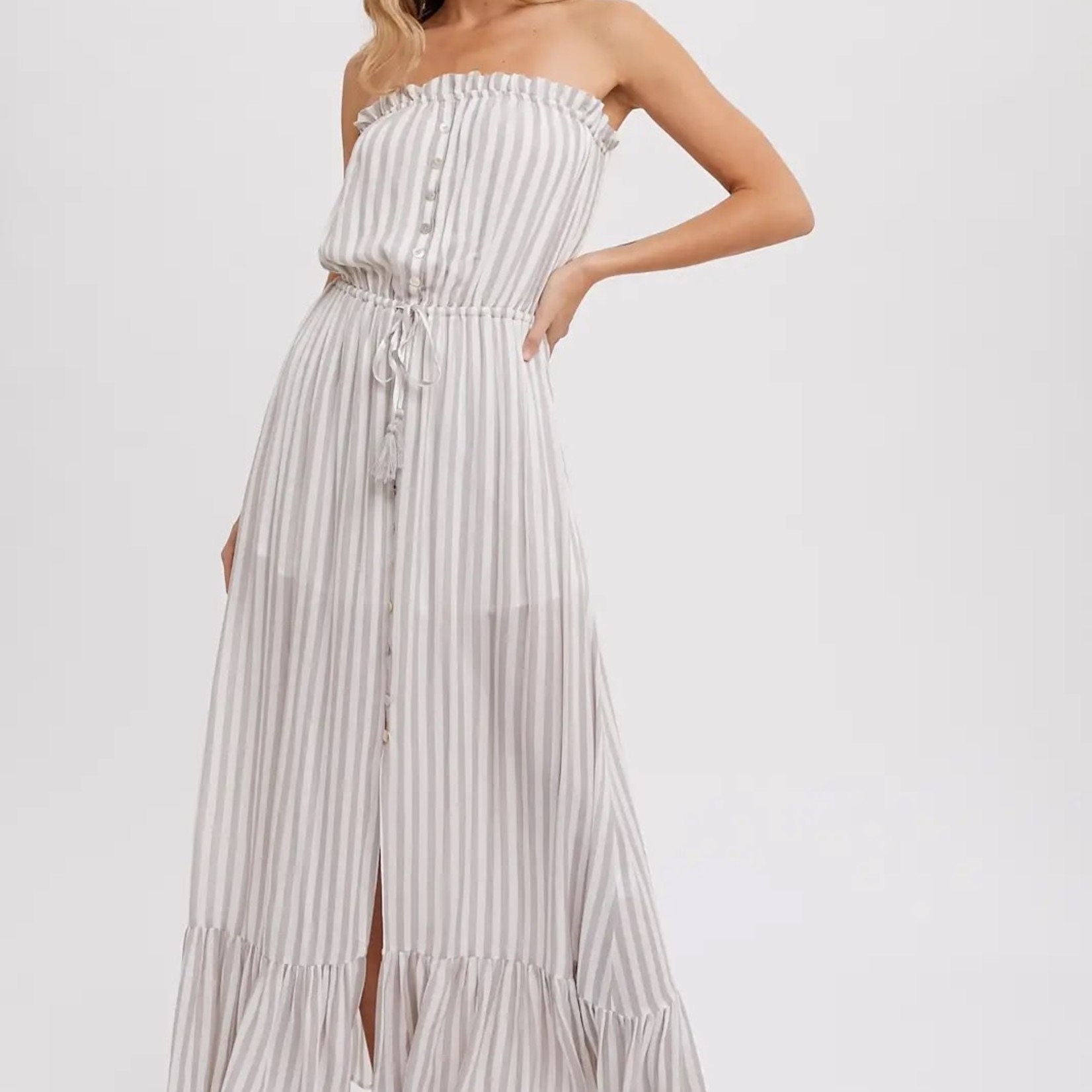 Bluivy Ivy Stripe Button Front Tube Maxi Dress