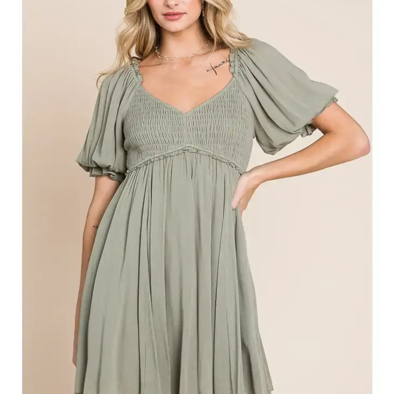 Heyson Gauze Mini Olive Dress