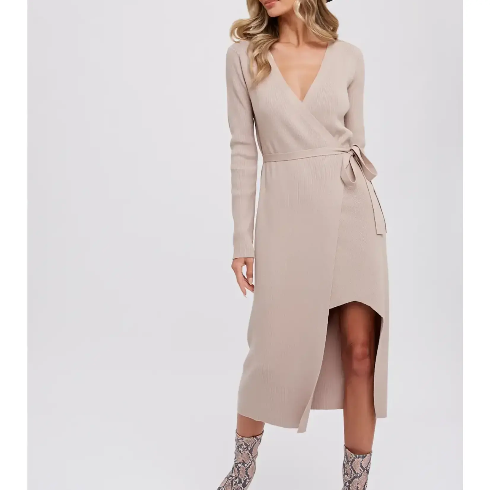 Bluivy Aysa Ribbed Wrapped Sweater Dress