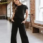 Liam and Company Emory Quilted Wide Leg Pants Set