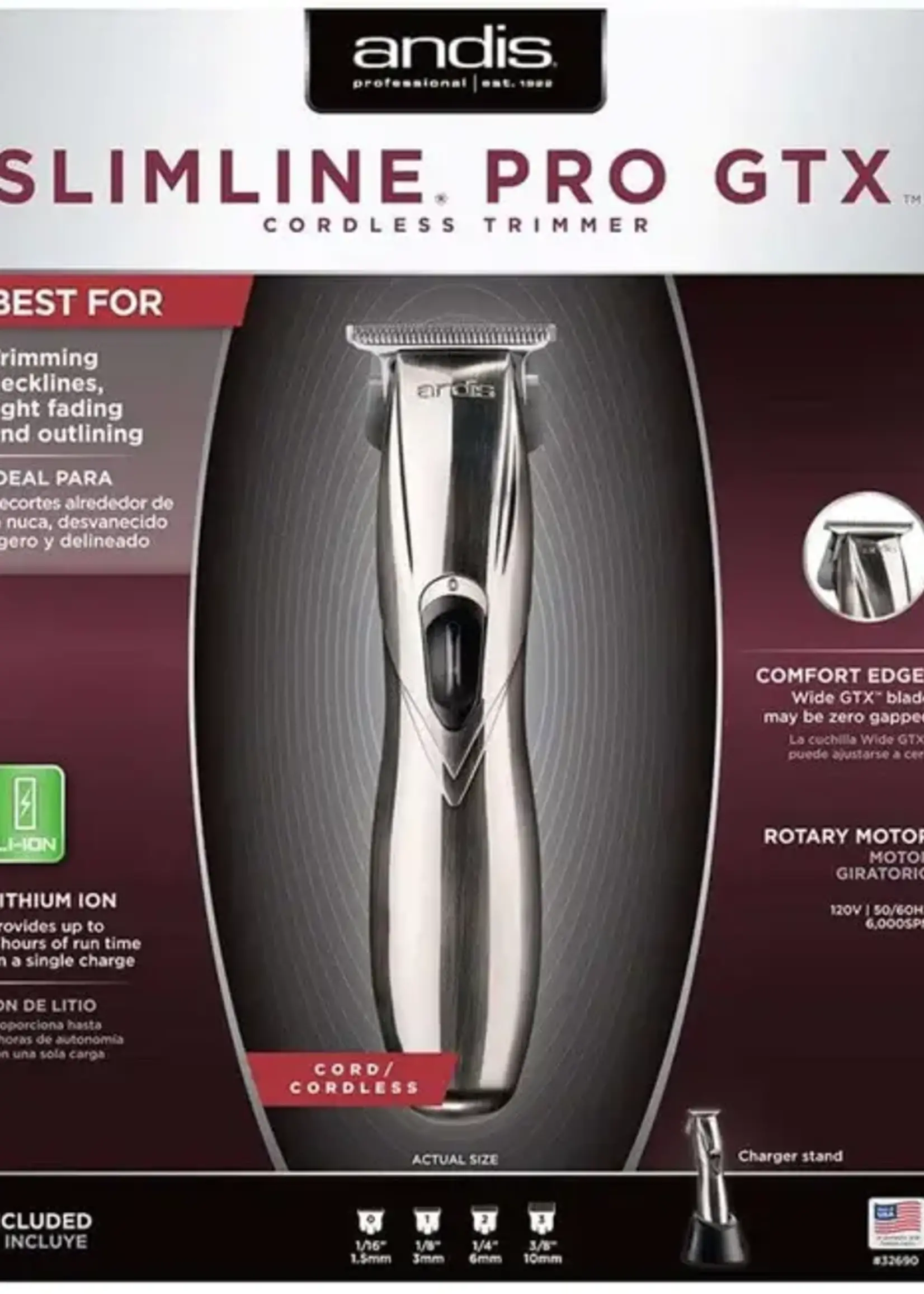 ANDIS Andis Slimline Pro GTX Li Cordless Trimmer (Chrome) Wide Blade