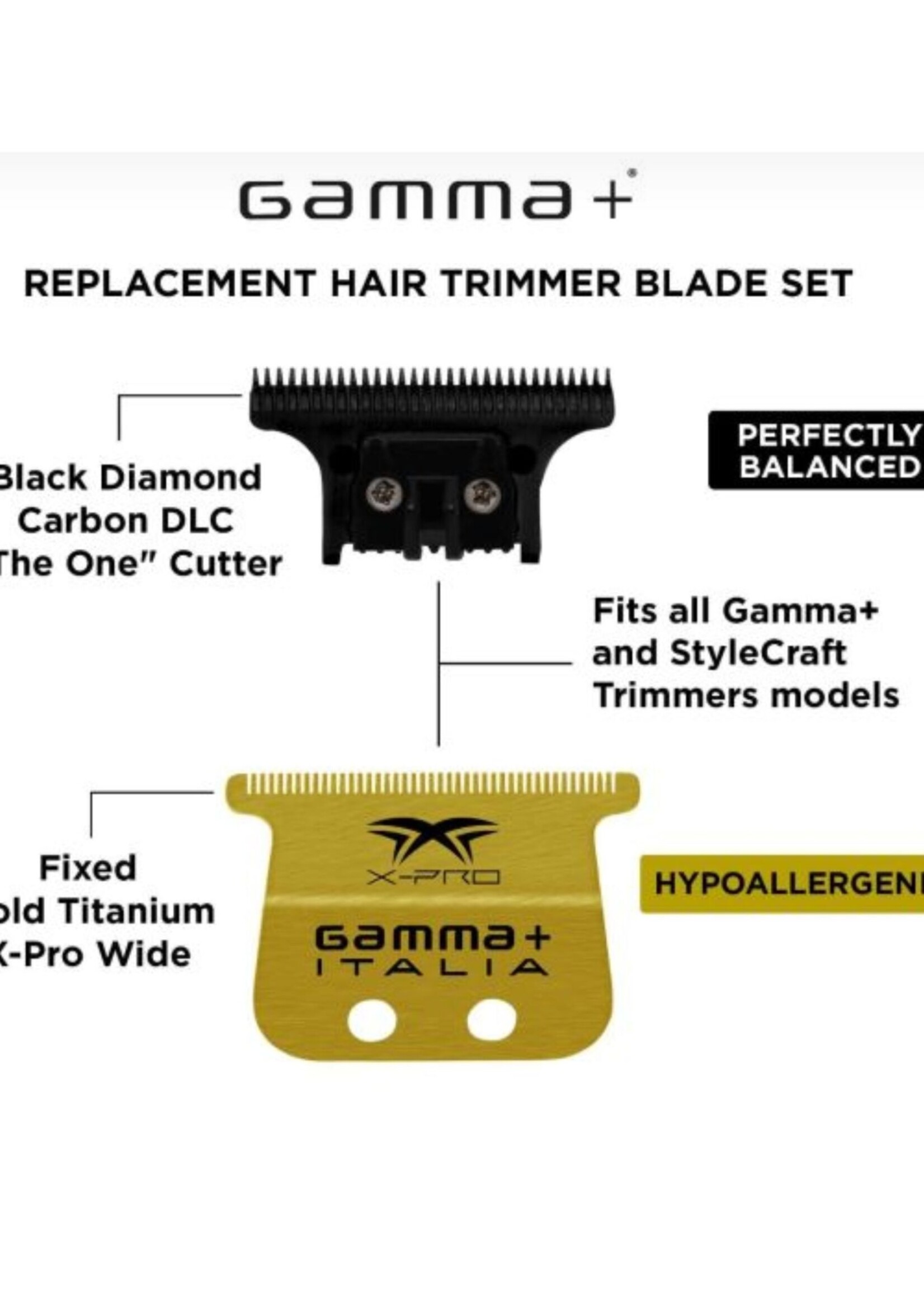 GAMMA Gamma+ X-Pro Wide Gold Titanium Fixed & DLC The One Cutting Blade Set