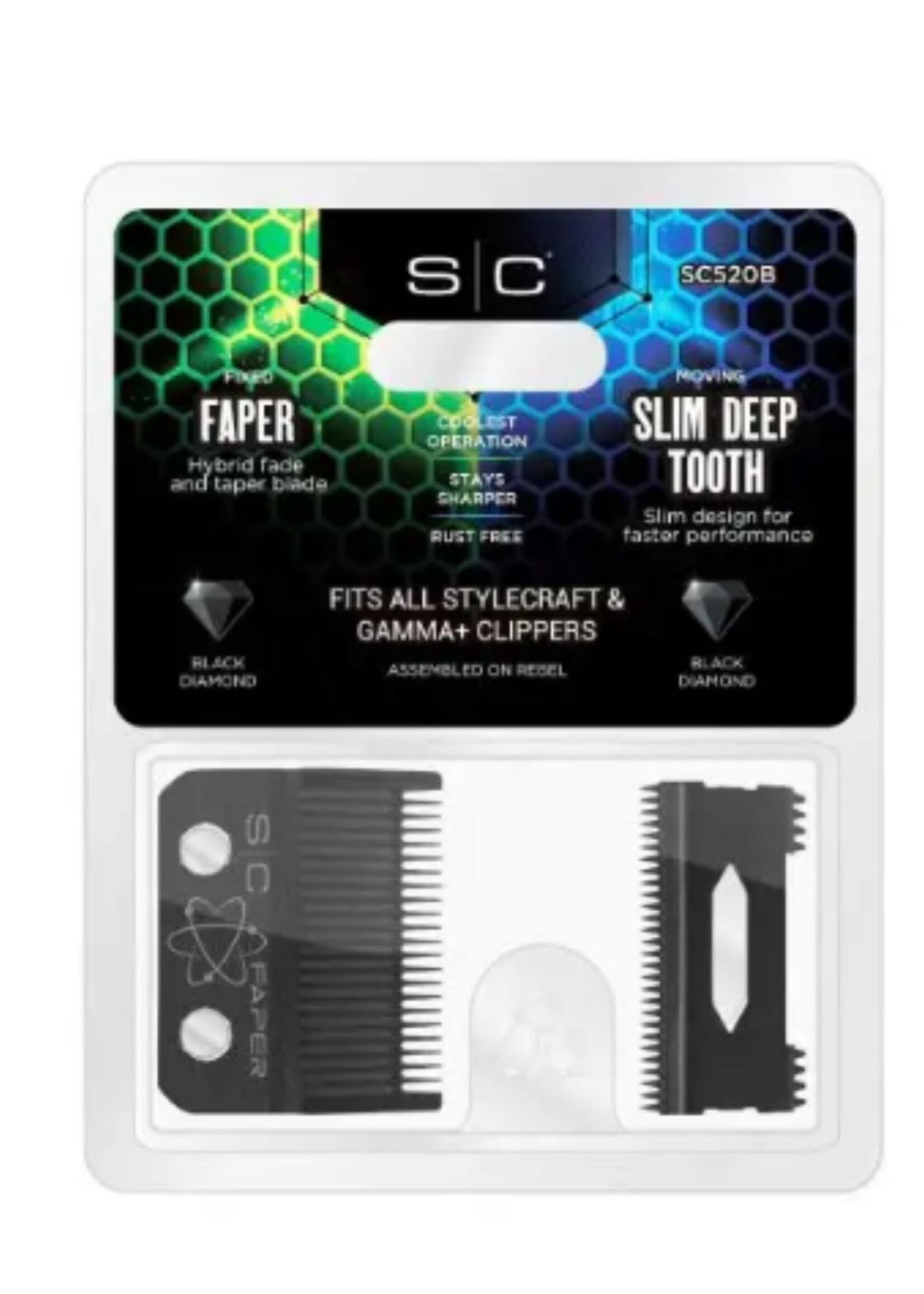 STYLECRAFT StyleCraft Fixed Black Diamond Carbon DLC Faper Clipper Blade with Moving Black Diamond Carbon Slim Deep Tooth Cutter Set