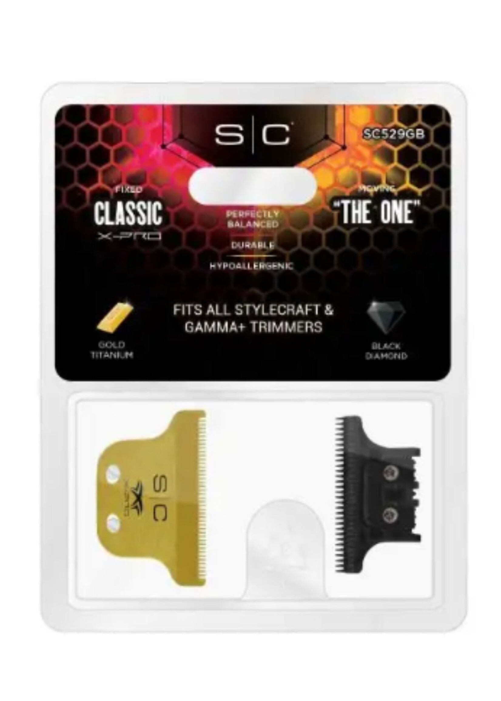 STYLECRAFT StyleCraft Fixed Gold Titanium Classic X-Pro Trimmer Blade with Black Diamond Carbon DLC The One  Cutter Set