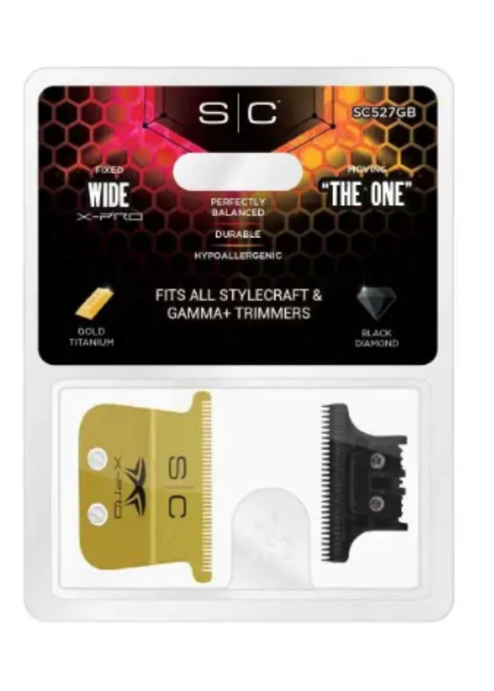 STYLECRAFT StyleCraft Fixed Gold Titanium X-Pro Wide Trimmer Blade with Black Diamond Carbon DLC The One Cutter Set