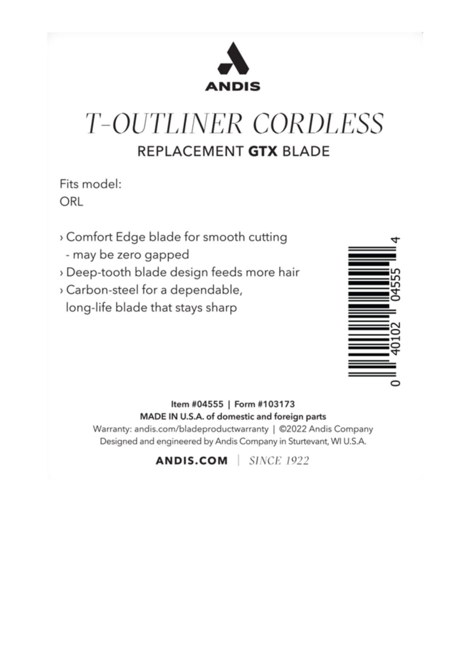 ANDIS Andis Cordless T-Outliner Li Replacement Deep Tooth GTX Blade - Carbon Steel