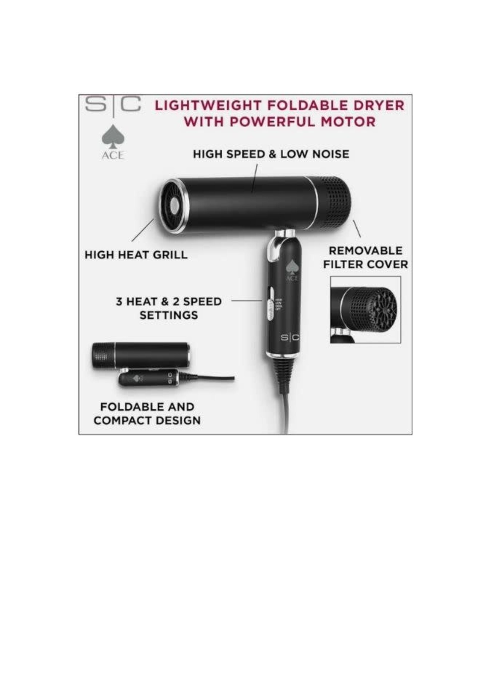 STYLECRAFT StyleCraft Ace Foldable Lightweight Hair Dryer