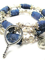 Rosary Beads Blue Jean Beaded Wrap Bracelet Catholic Prayer