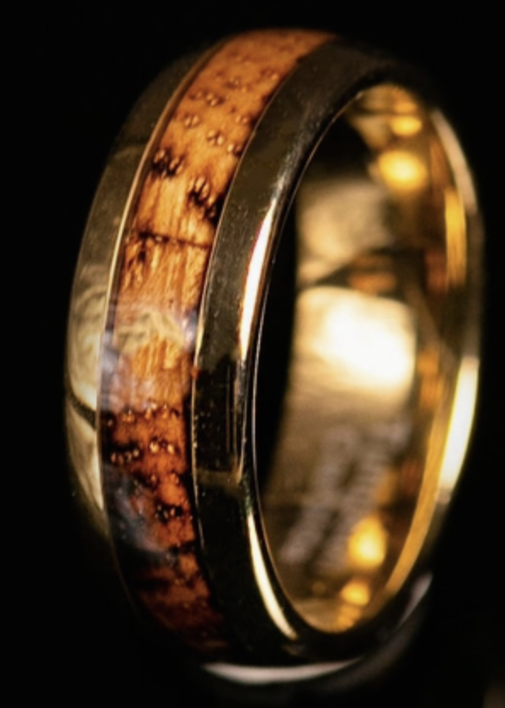 18k Gold Inlay Ring, Wood Ring, Wood  Band, 900 8mm