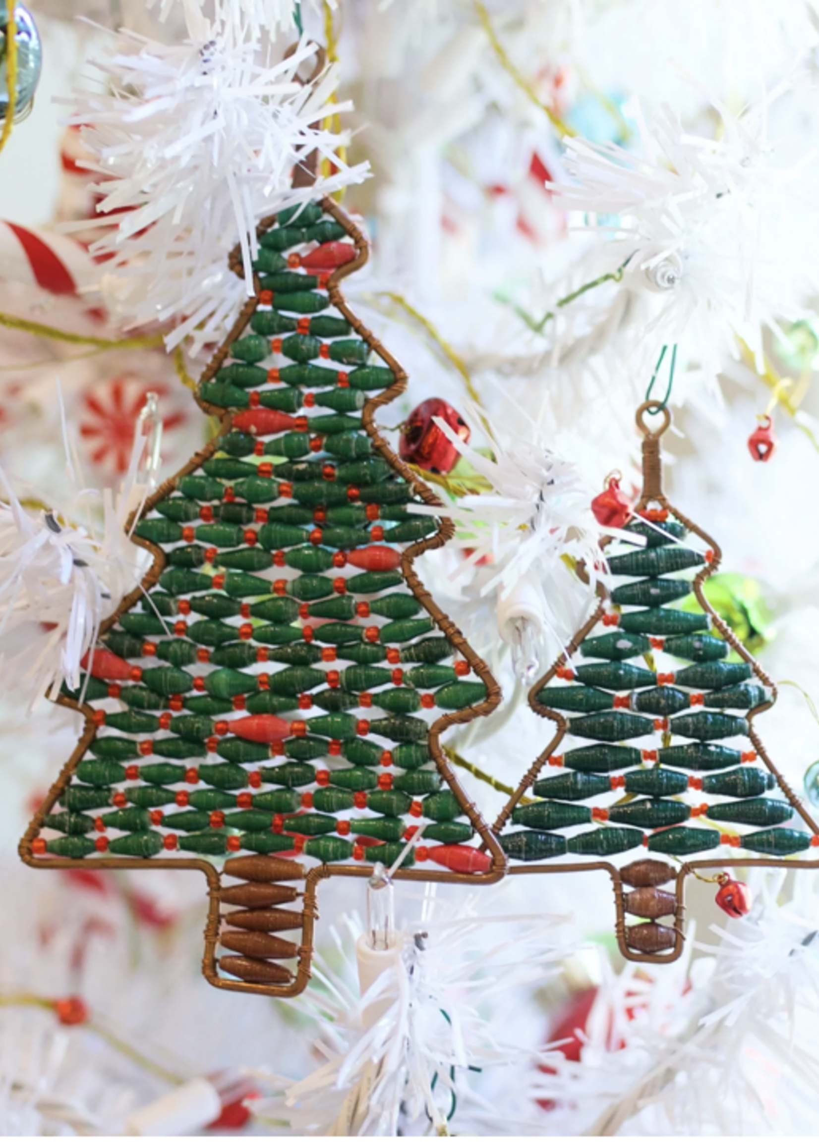 Christmas Tree Paper Bead Ornament - Large, Green