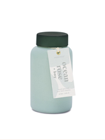 LOLLI 8 OZ. PALE BLUE GLASS CANDLE WITH JADE GREEN GLASS LID OCEAN ROSE & BAY