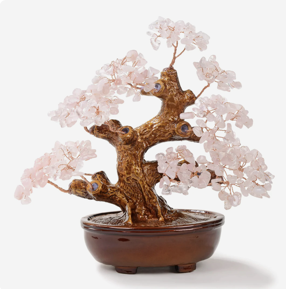 Rose Quartz Bonsai Tree of Life with 360 Crystals Rare Earth