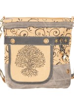 Tree of Life Shoulder Bag Canvas, leather  & Recycled Rug 12" x 12" x 2.75"