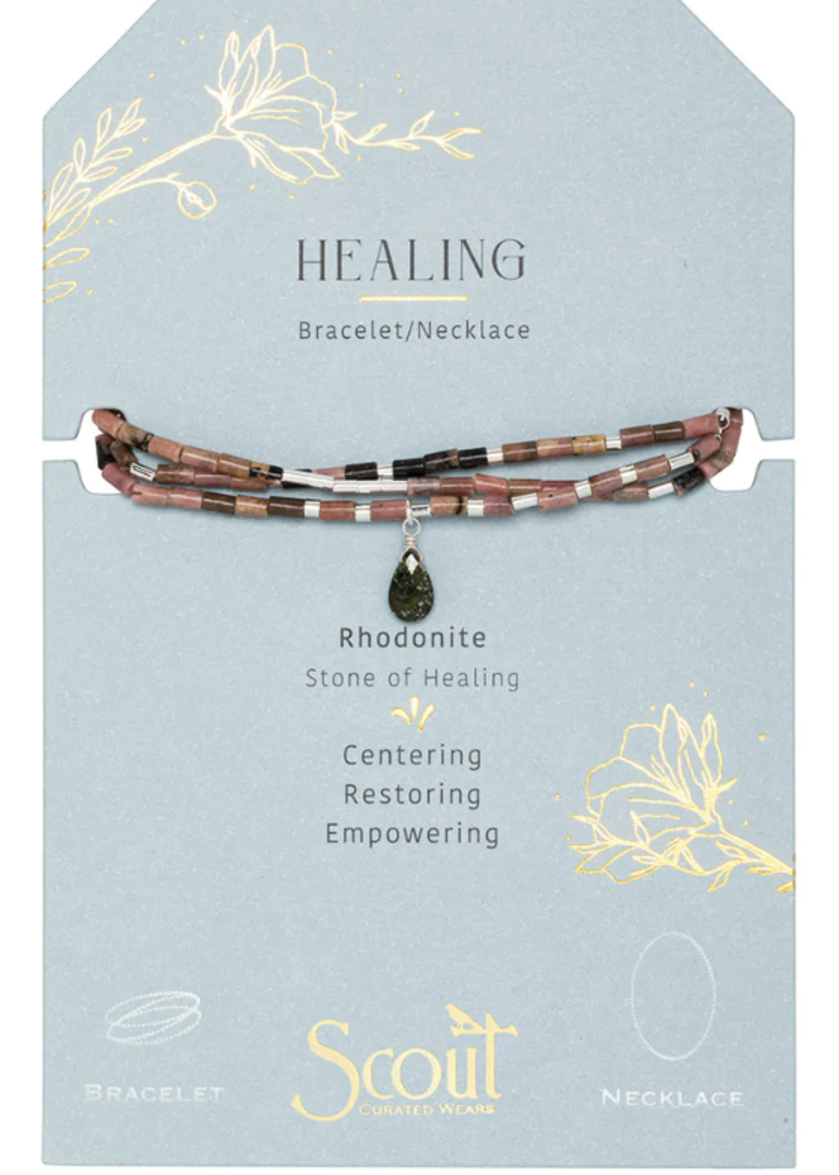 Teardrop Stone Wrap Rhodonite/Pyrite/Silver - Stone of Healing