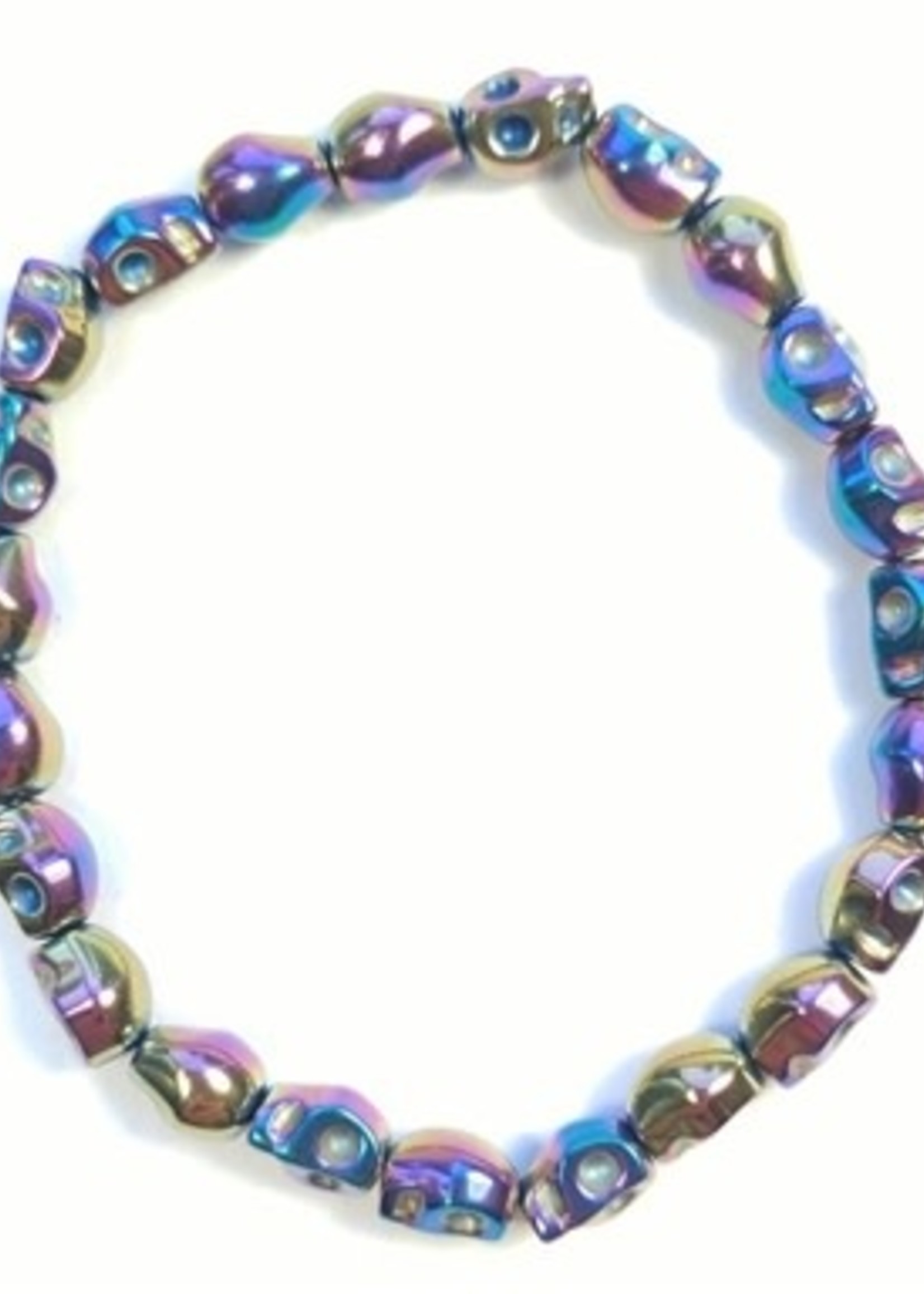Skull Rainbow Hematite Stretchy Beaded Bracelet - Prayer Beads - 8mm