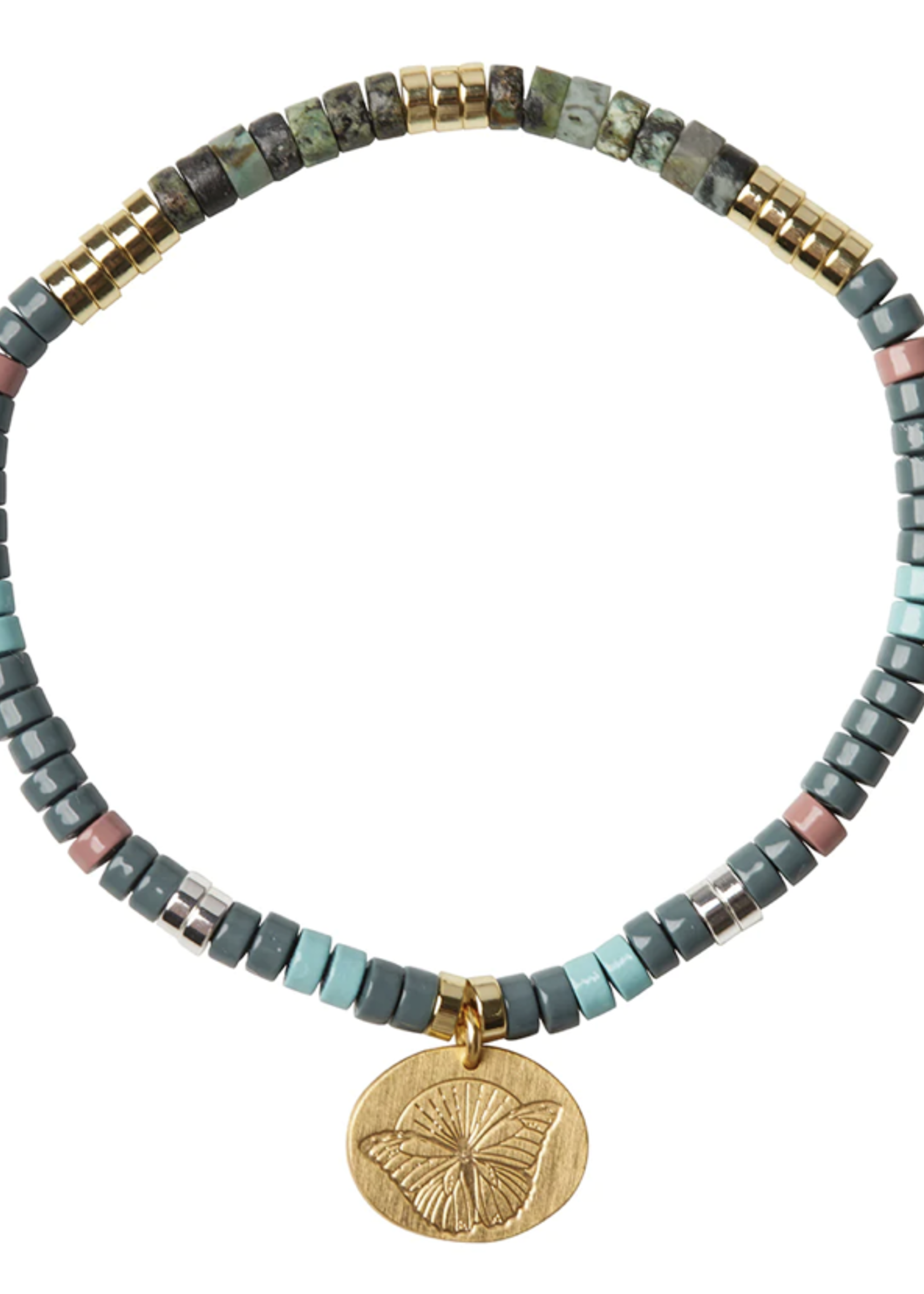 Stone Intention Charm Bracelet - African Turquoise/Silver/Gold