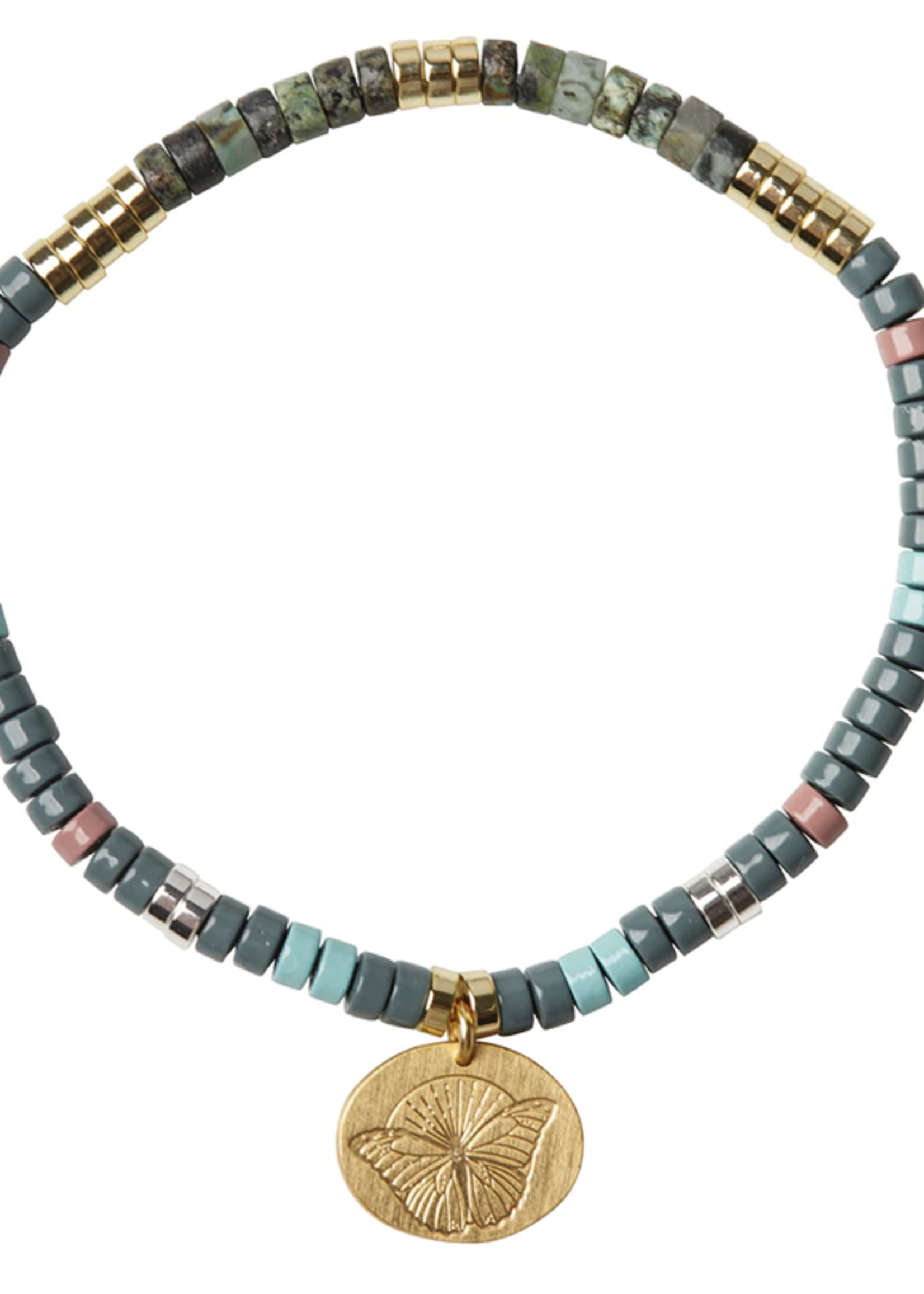 Stone Intention Charm Bracelet - African Turquoise/Silver/Gold