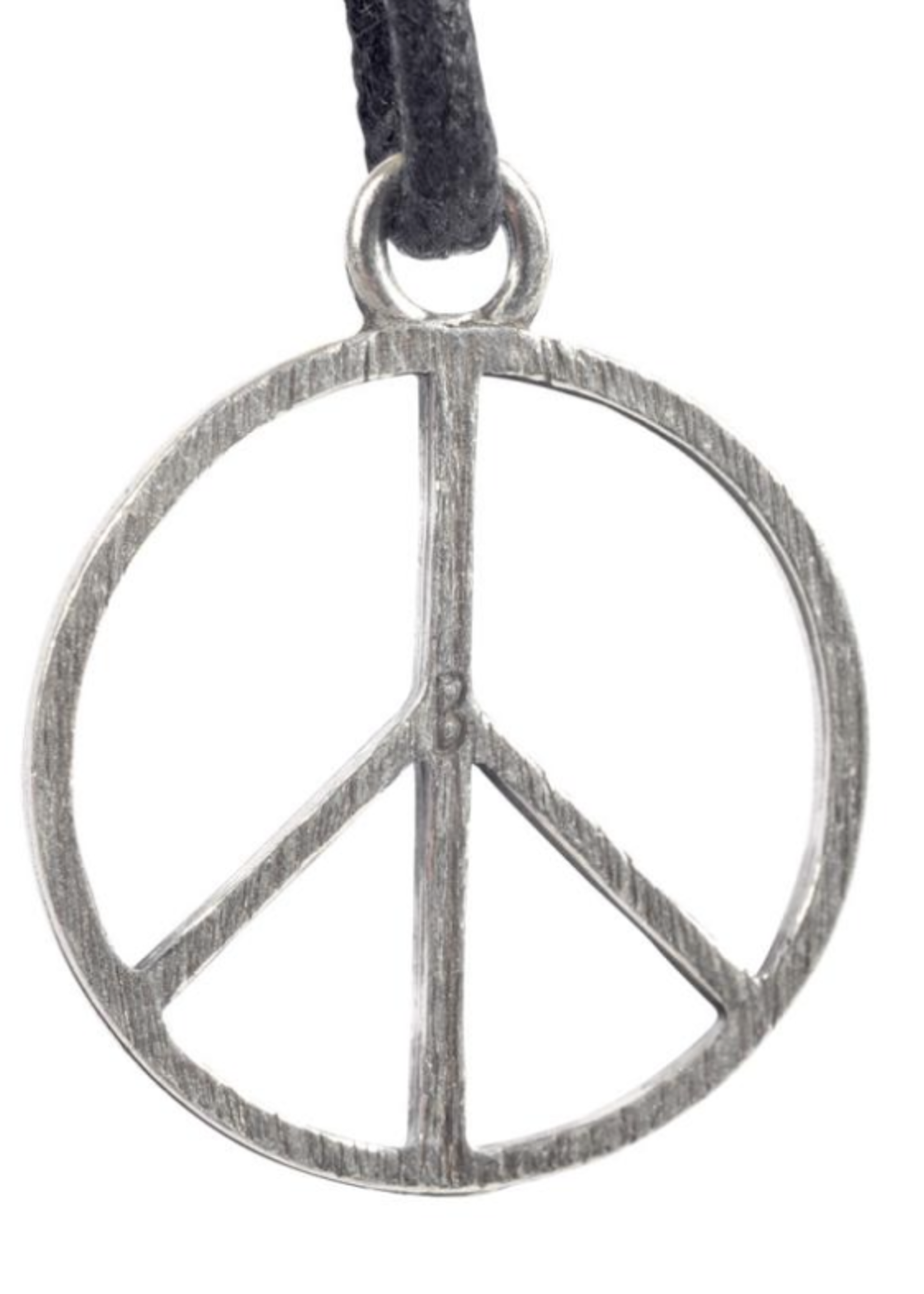 SILVER PEACE PENDANT WITH BLACK CHORD 1"