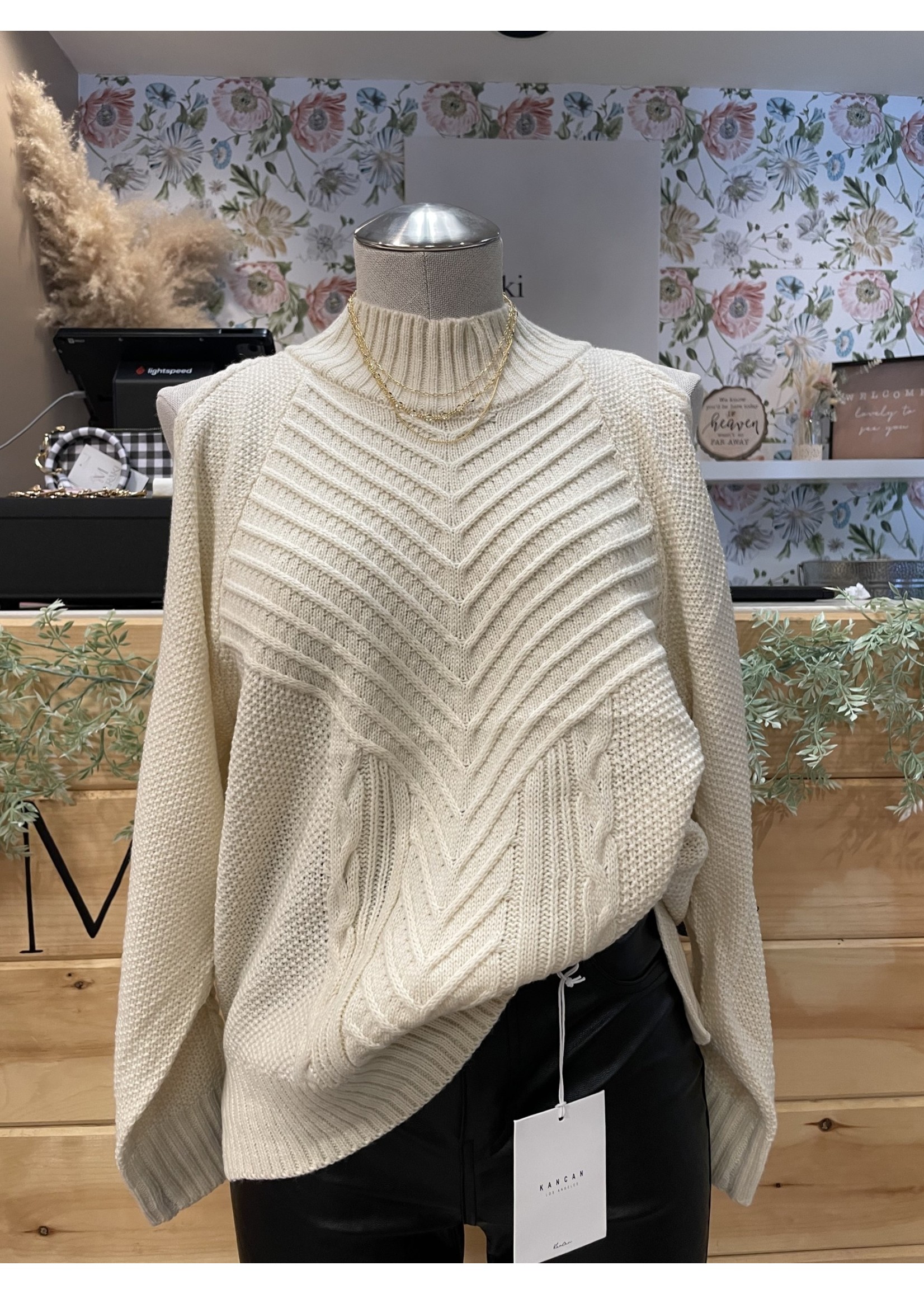 Cold Shoulder Knit O Neck Sweater