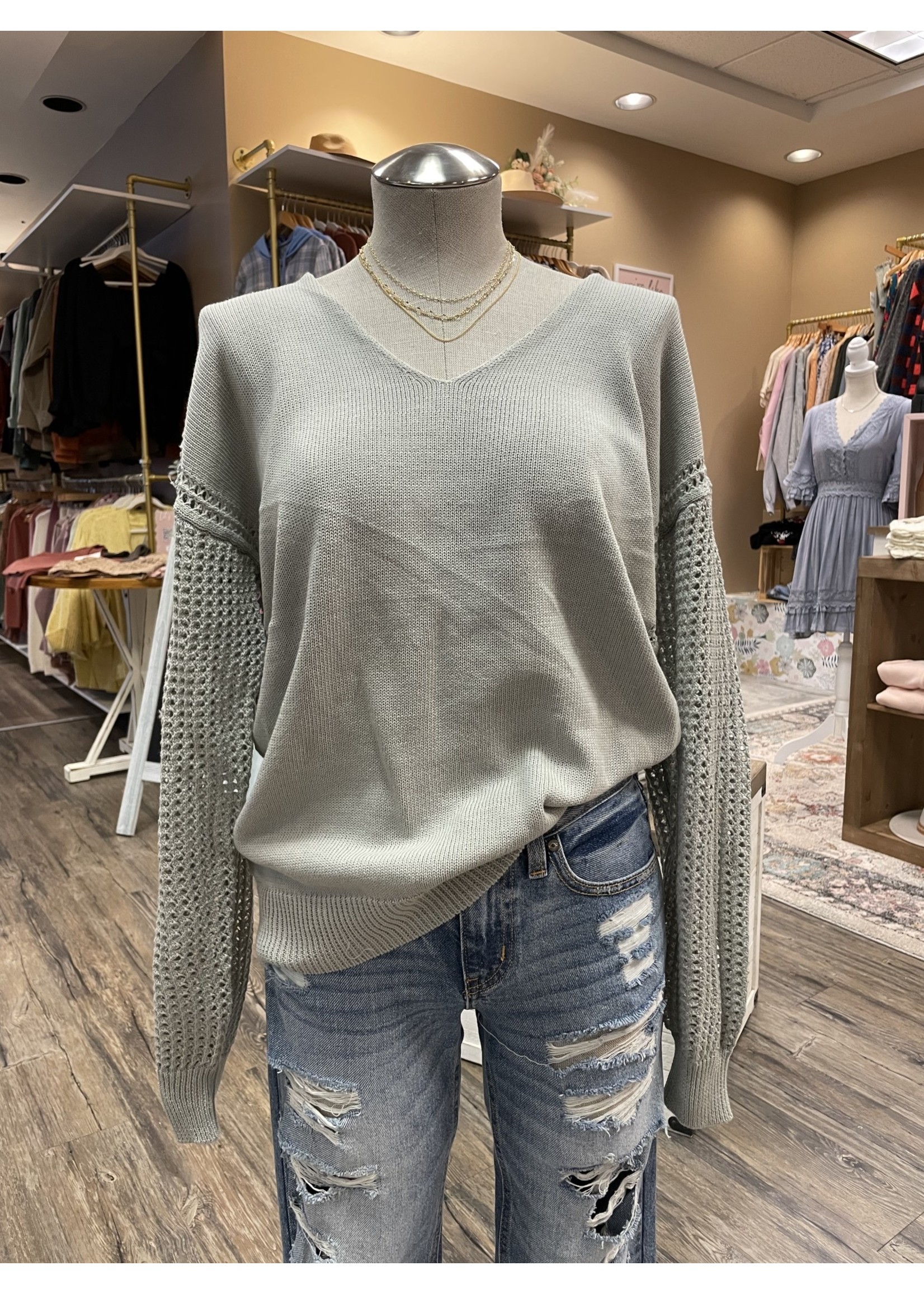 Hollow Out V-Neck  Sweater